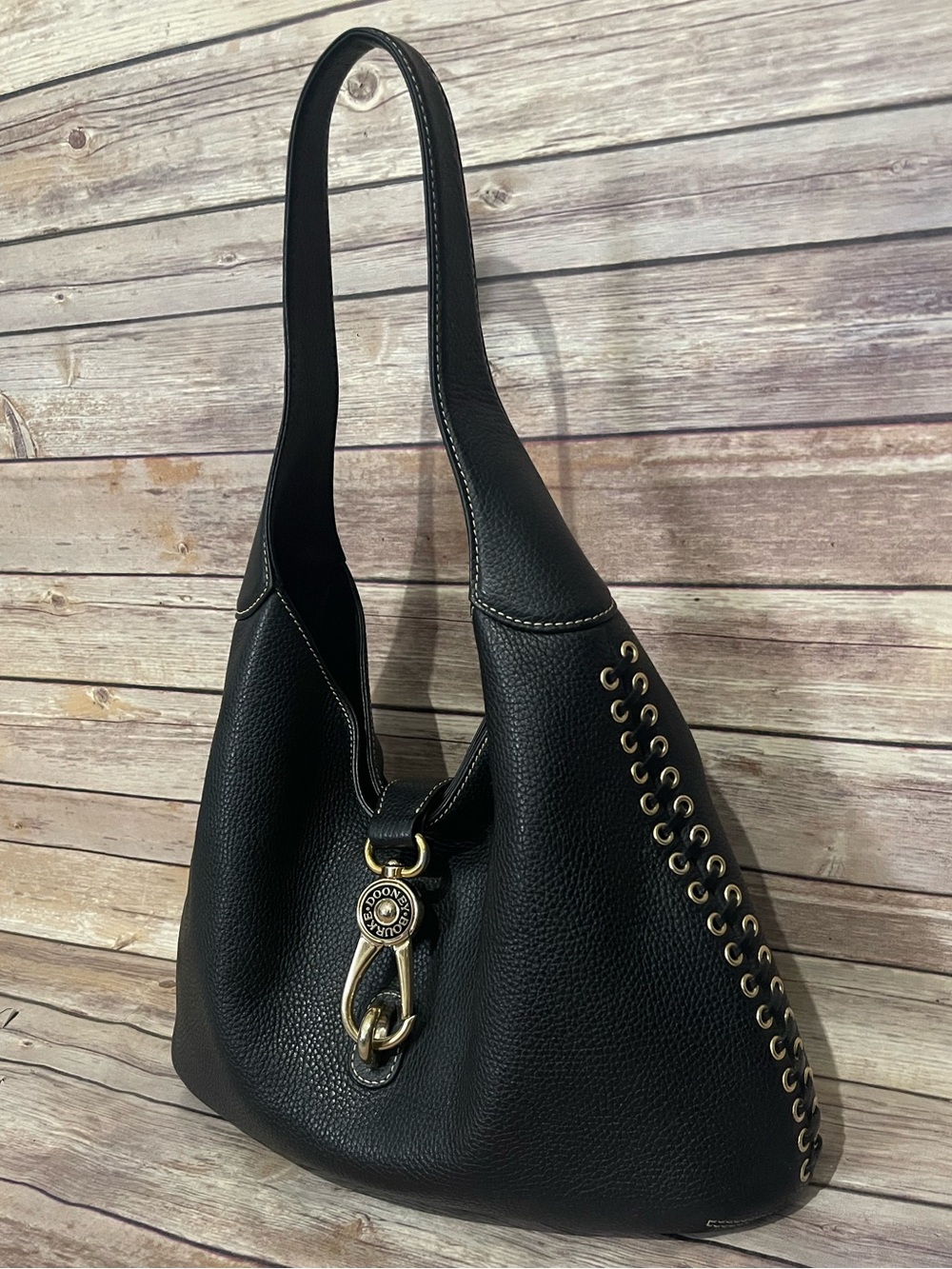 Dooney & Bourke Belvedere Black Pebbled Leather Lock Whipstitch Shoulder Bag - Picture 2 of 5